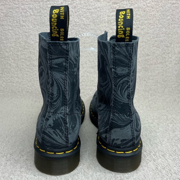 NEW Dr Martens Marble Suede Pascal 1460 Combat Lace Up Boots-Womens 5-Gray/Black - Picture 6 of 12